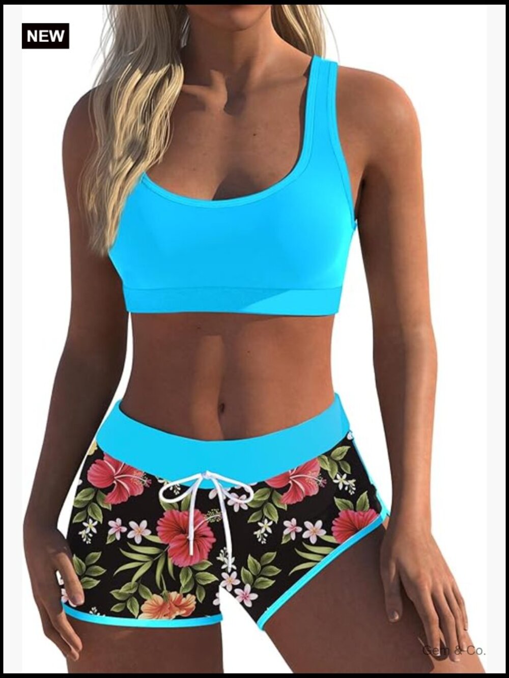 Women's Two Piece Swimsuit Racerback Top Boyshort Bottom Bikini Set